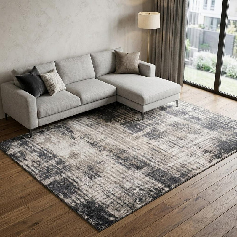 5' X 8' Gray And Ivory Abstract Area Rug