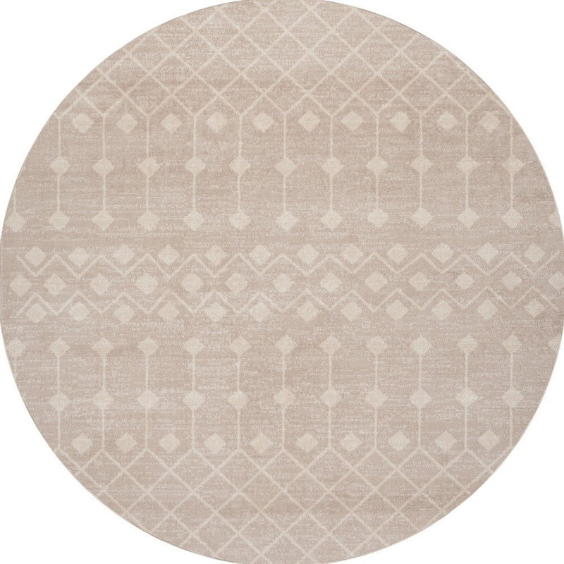 8' Beige Geometric Round Rug