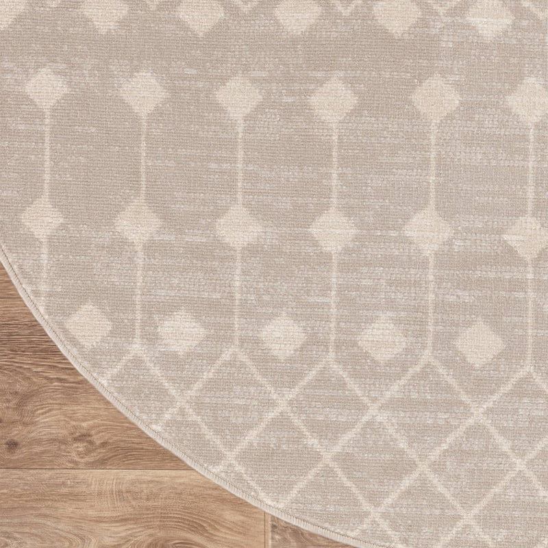 8' Beige Geometric Round Rug