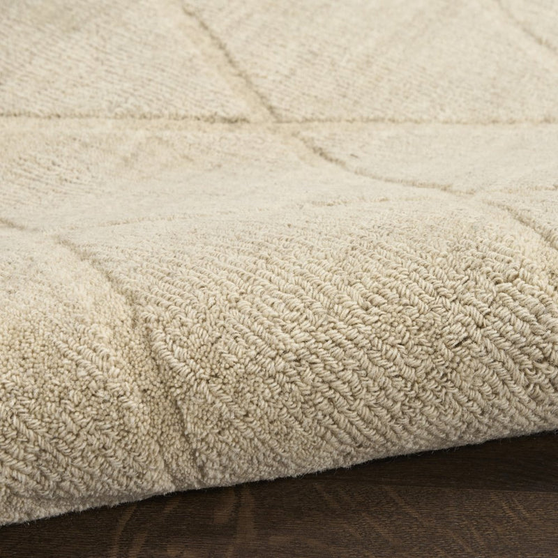 6' Beige Wool Geometric Hand Woven Runner Rug