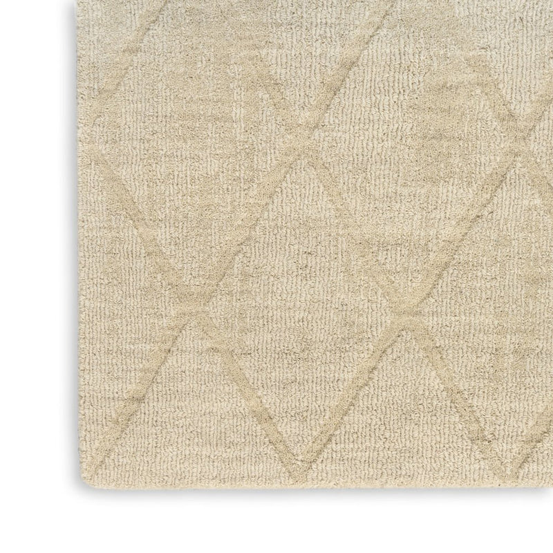 6' Beige Wool Geometric Hand Woven Runner Rug