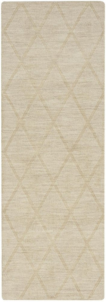 6' Beige Wool Geometric Hand Woven Runner Rug