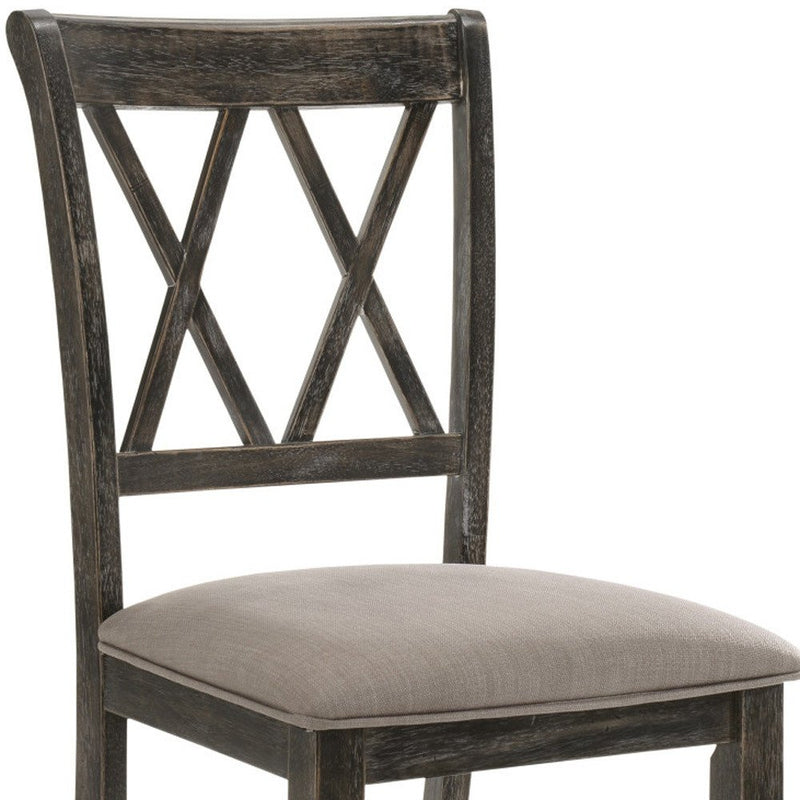 Set of Two Gray Linen And Solid Wood Cross Back Dining Side Chairs