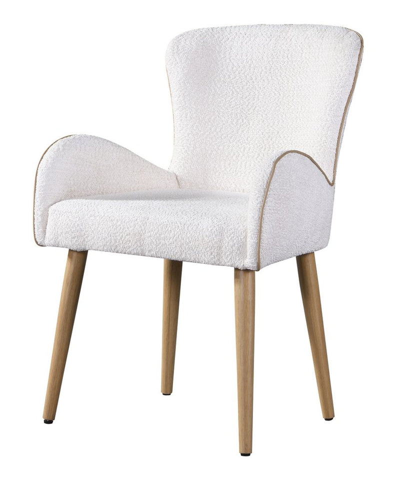 Set of Two Beige And Oak Boucle And Metal Dining Arm Chairs