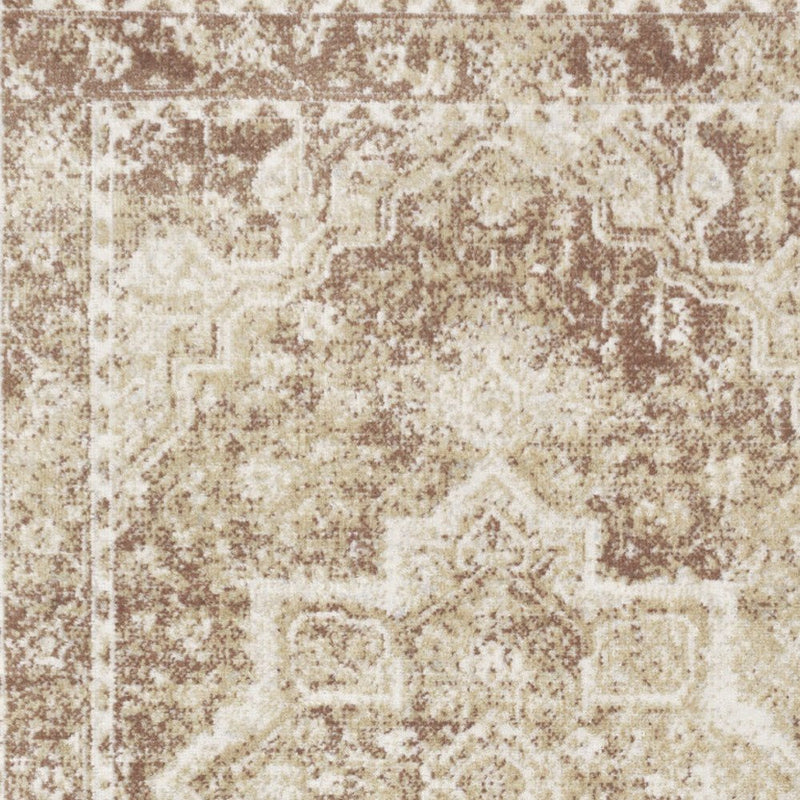 3' X 5' Brown Floral Power Loom Worn Faded Area Rug
