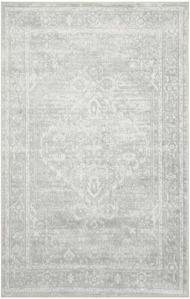 3' X 5' Gray Floral Power Loom Worn Faded Area Rug