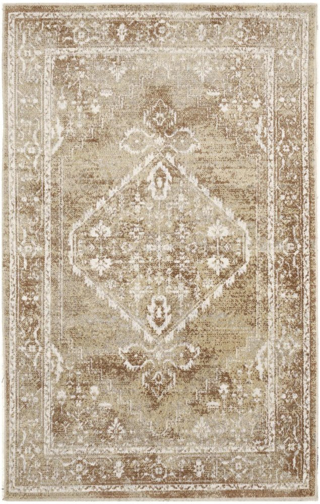 3' X 5' Rust and Ivory Floral Power Loom Worn Faded Area Rug
