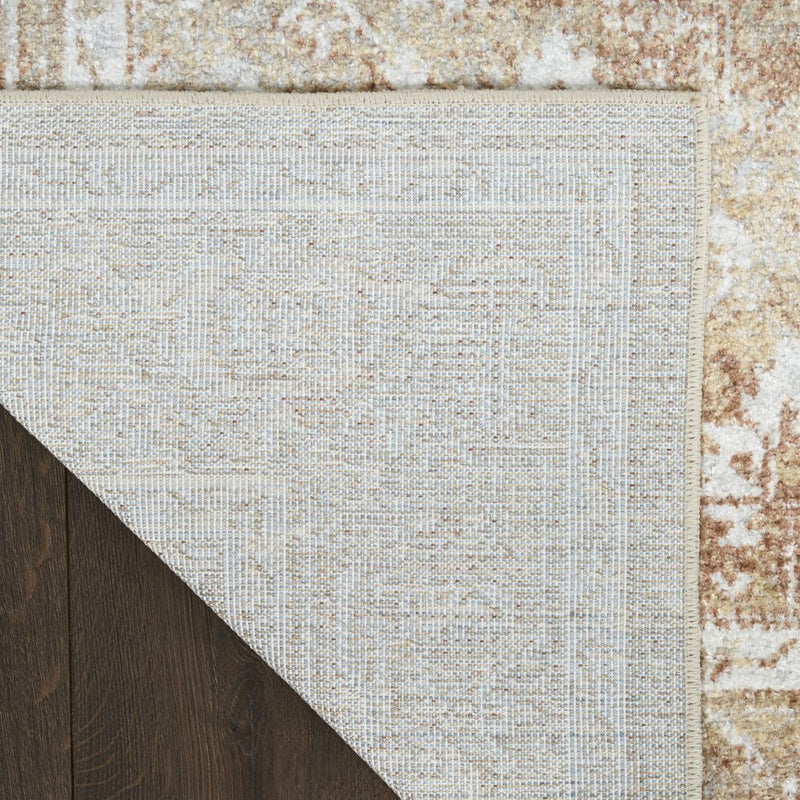 3' X 5' Rust and Ivory Floral Power Loom Worn Faded Area Rug