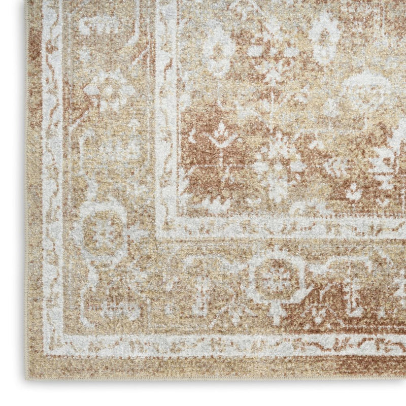 3' X 5' Rust and Ivory Floral Power Loom Worn Faded Area Rug