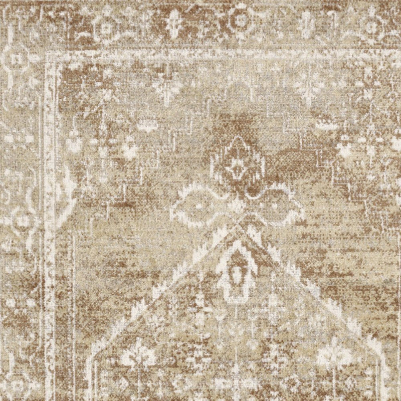 3' X 5' Rust and Ivory Floral Power Loom Worn Faded Area Rug