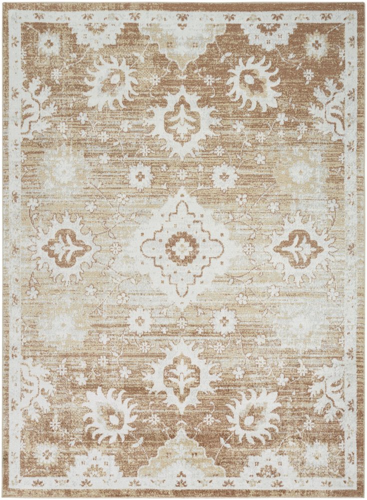 7' X 9' Brown Floral Distressed Area Rug