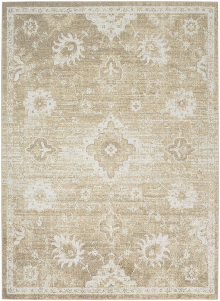7' X 9' Ivory Floral Distressed Area Rug