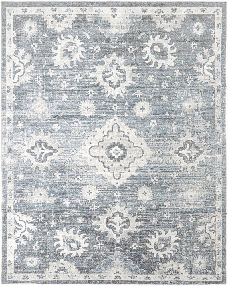 8' X 10' Blue Floral Distressed Area Rug
