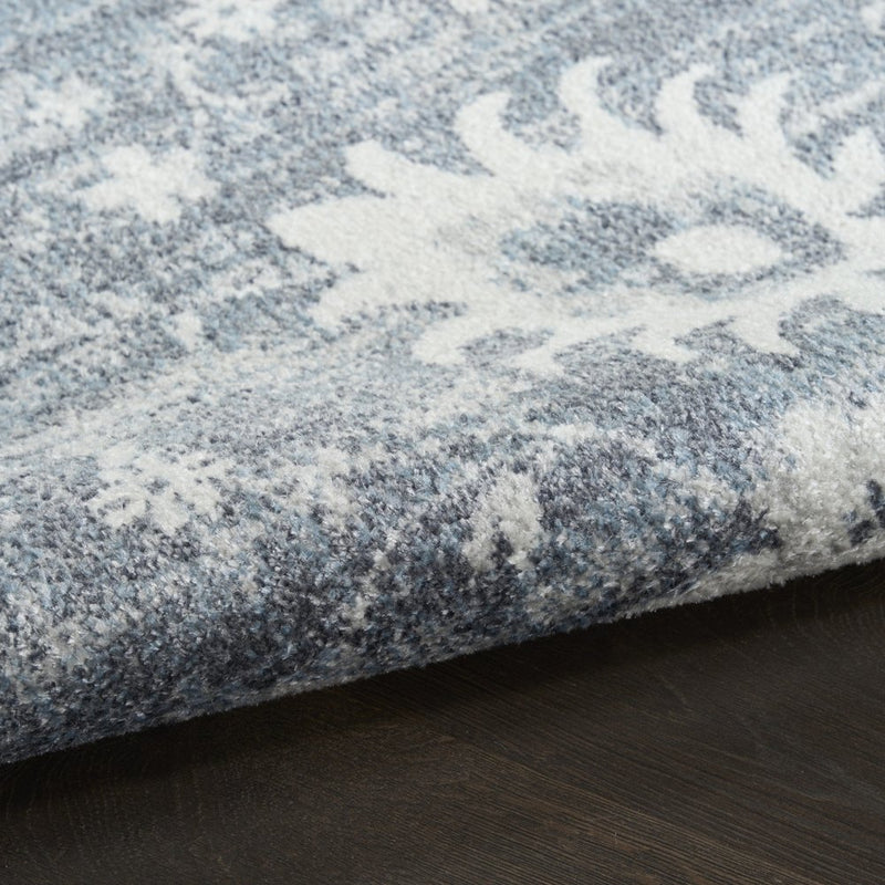 8' X 10' Blue Floral Distressed Area Rug