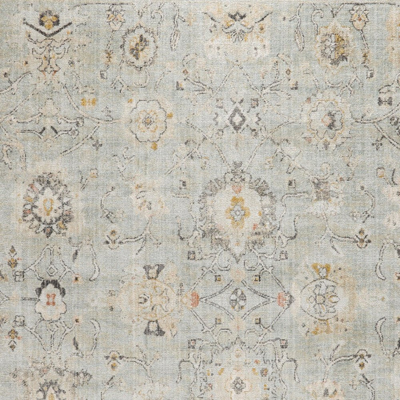 7' X 10' Green Floral Distressed Area Rug