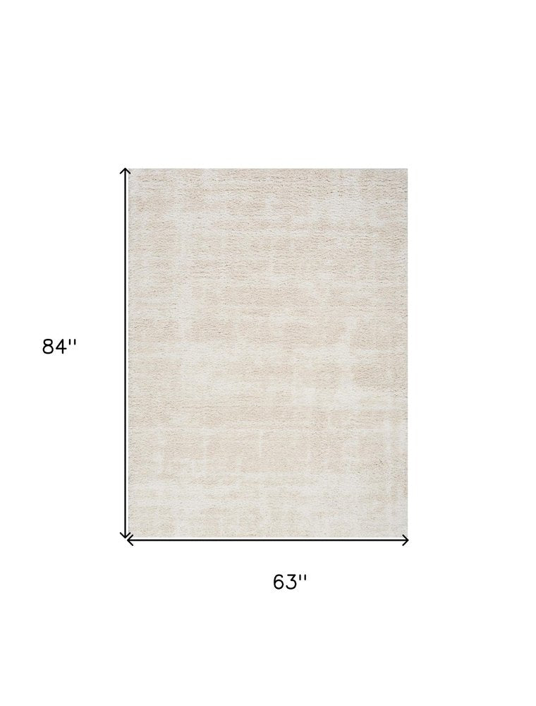 5' X 7' Beige Abstract Shag Distressed Area Rug