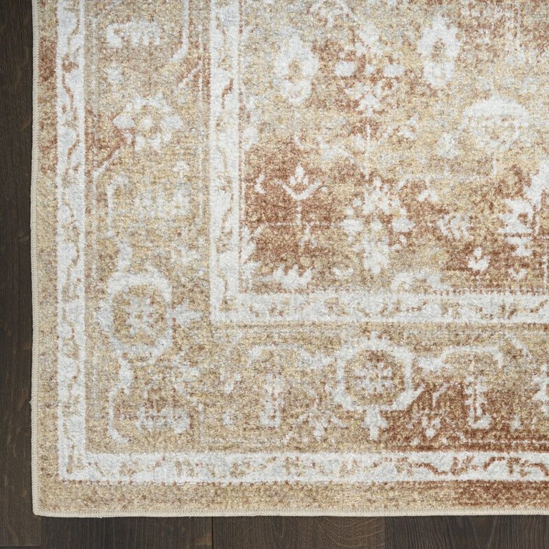 9' X 12' Rust And Ivory Floral Distressed Area Rug