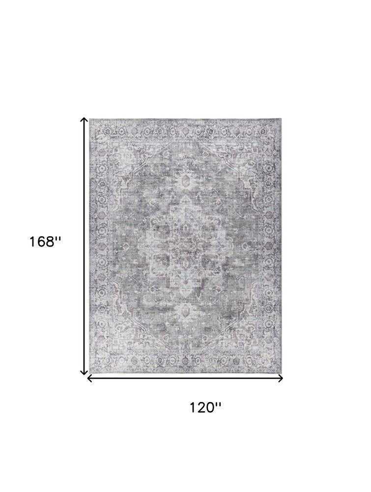 10' X 14' Gray Floral Distressed Area Rug