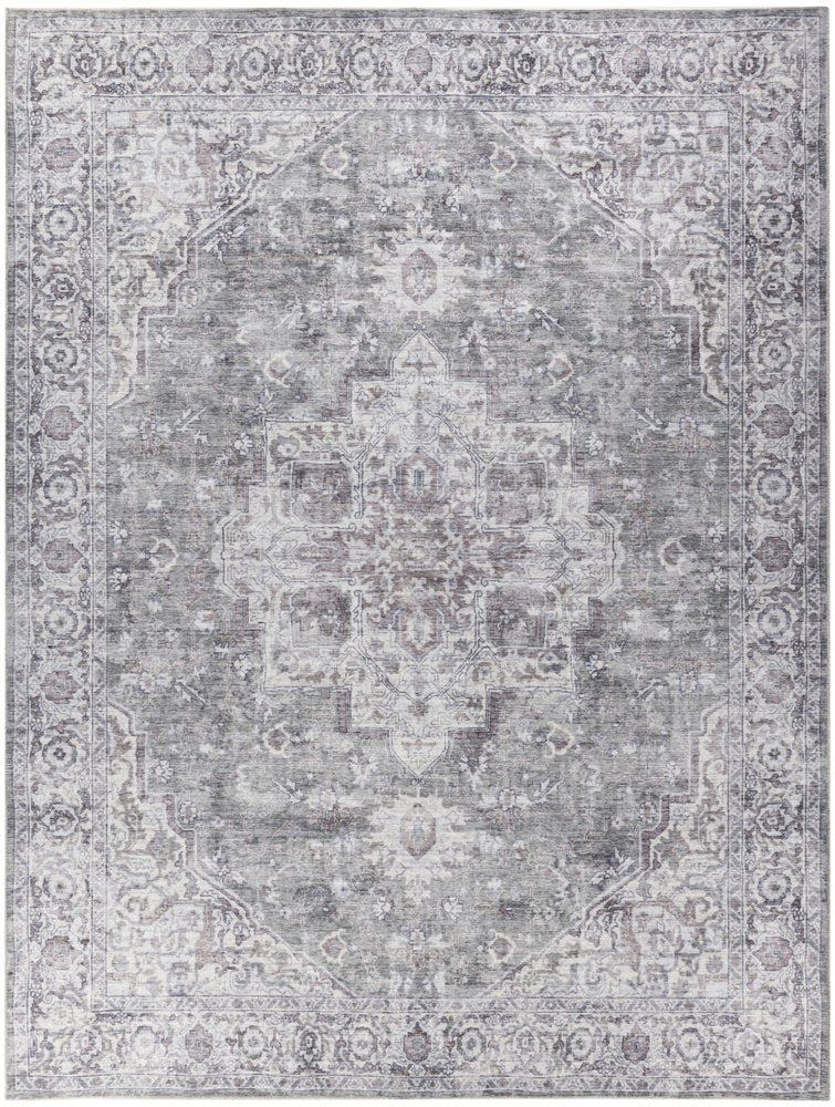 10' X 14' Gray Floral Distressed Area Rug