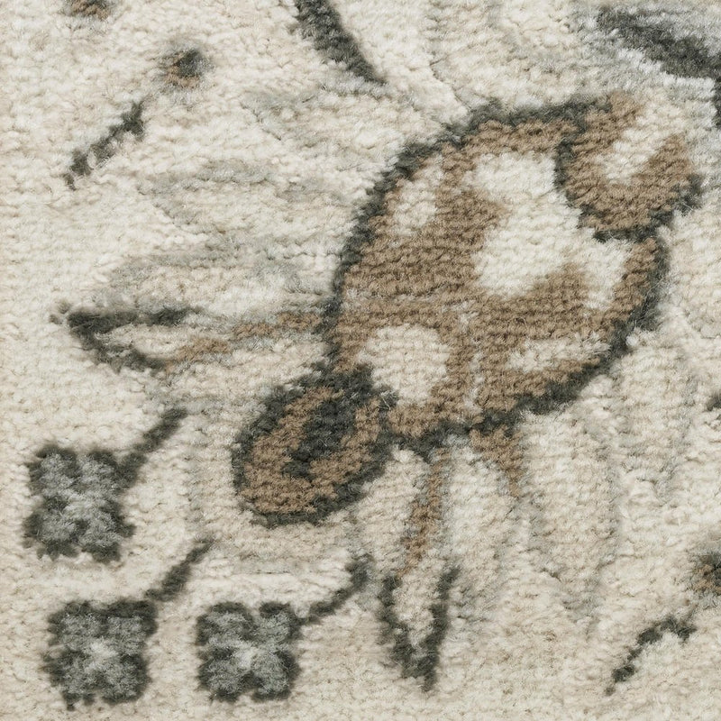 4' Ivory Brown And Gray Floral Distressed Round Rug