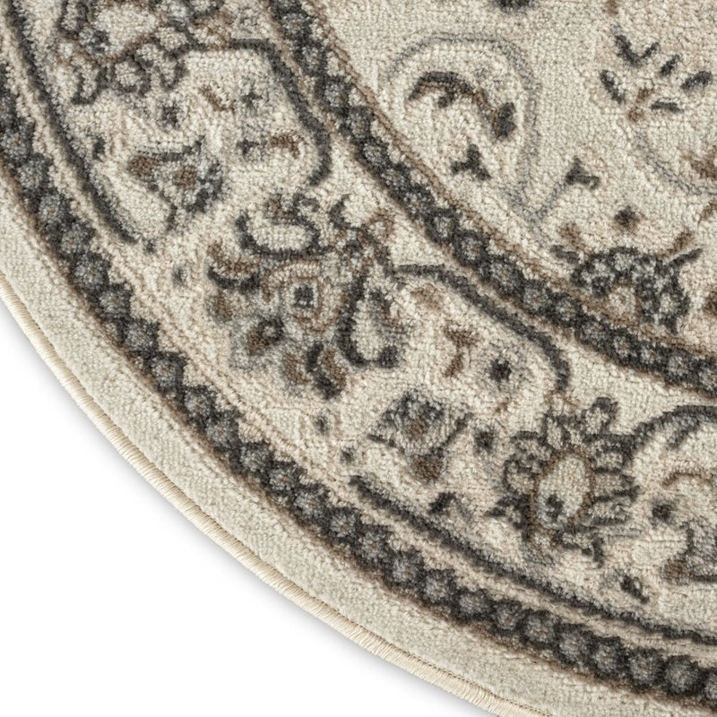 4' Ivory Brown And Gray Floral Distressed Round Rug