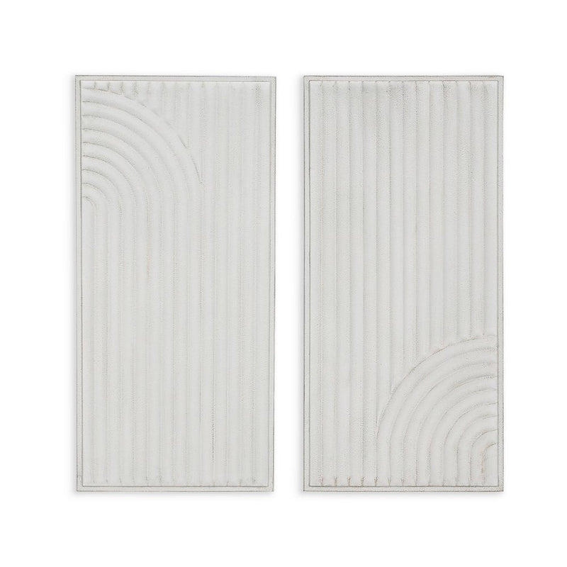 Set of Two White Metal Abstract Hanging Dimensional Sculptures