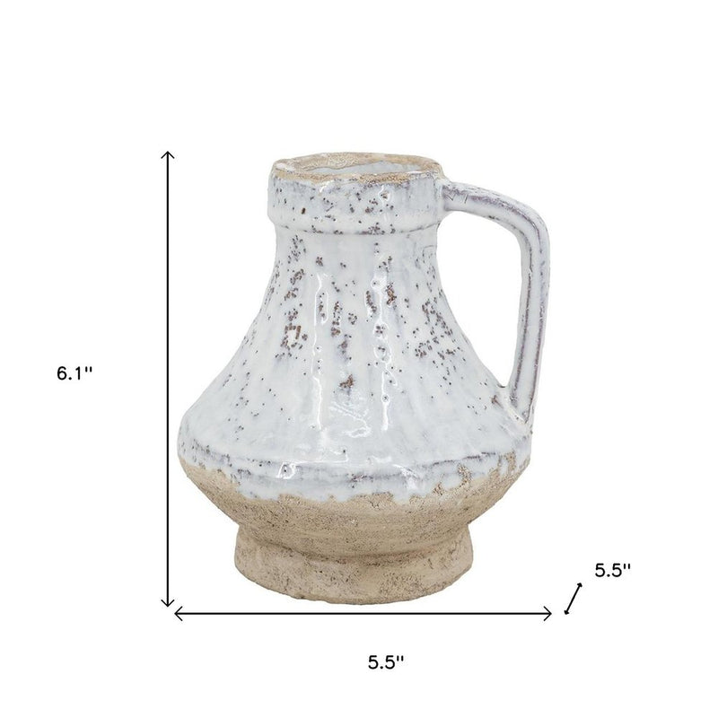 6" Sand And White Terracotta Round Jug Vase