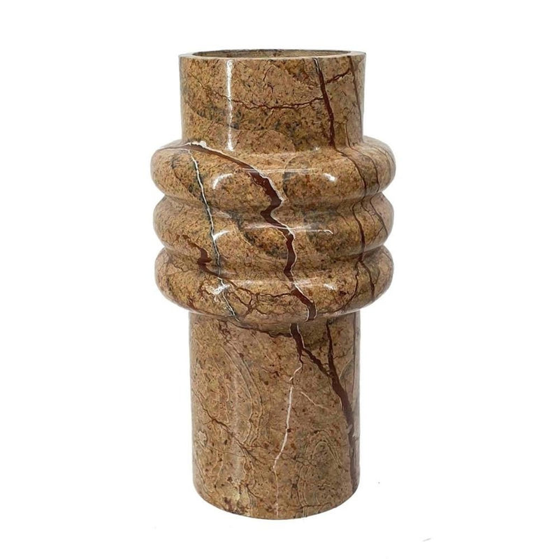 8" Brown Genuine Marble Ridged Table Vase
