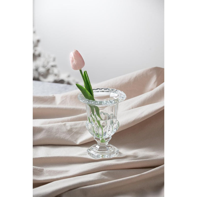 Set of Two Clear Glass Urn Table Vases
