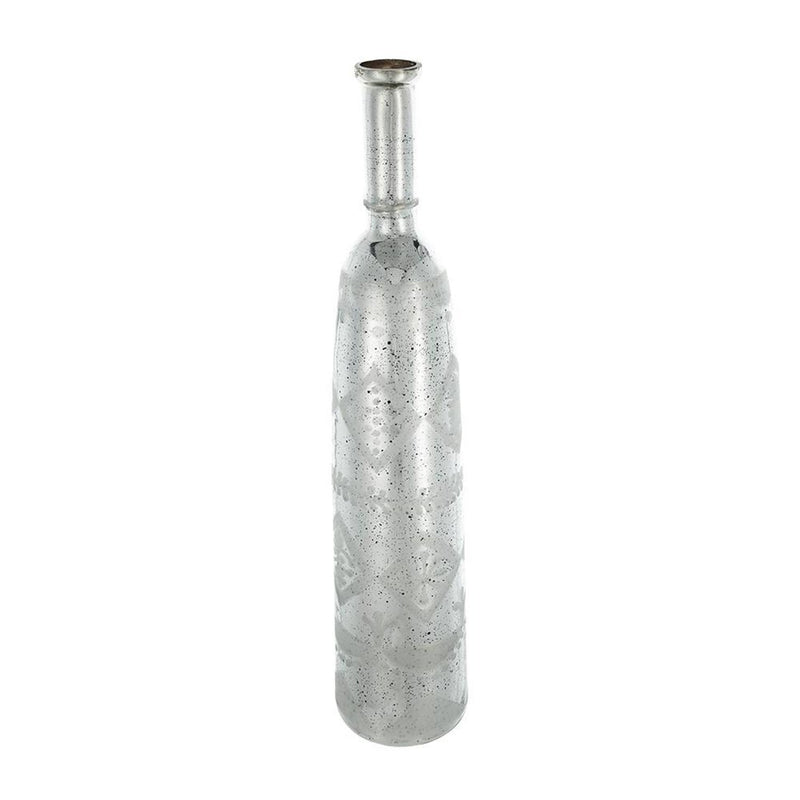 30" Antiqued Silver Floral Glass Bottle Table Vase