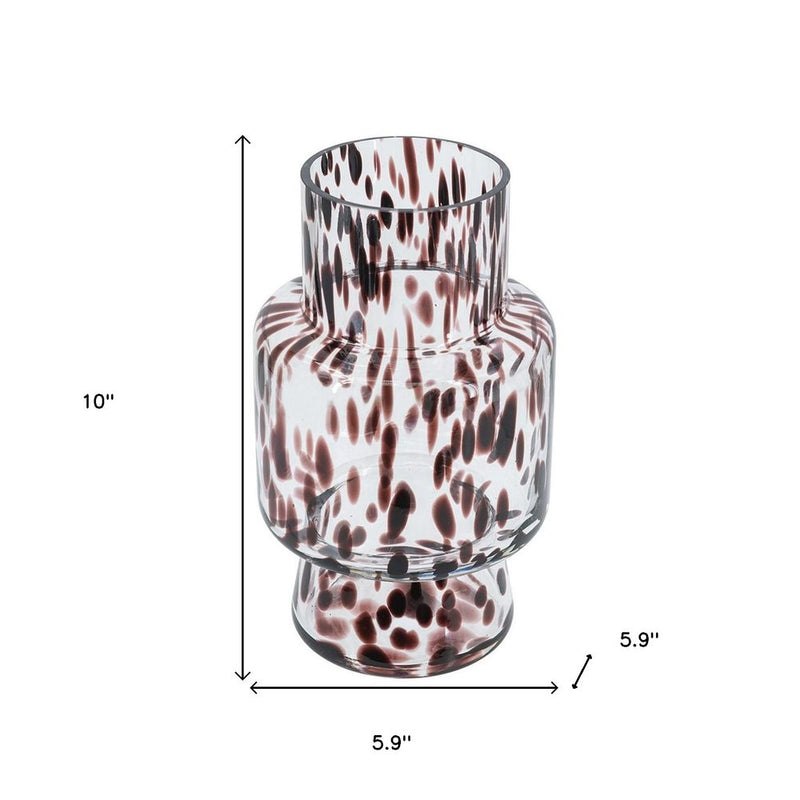 10" Amber And Clear Abstract Glass Cylinder Table Vase