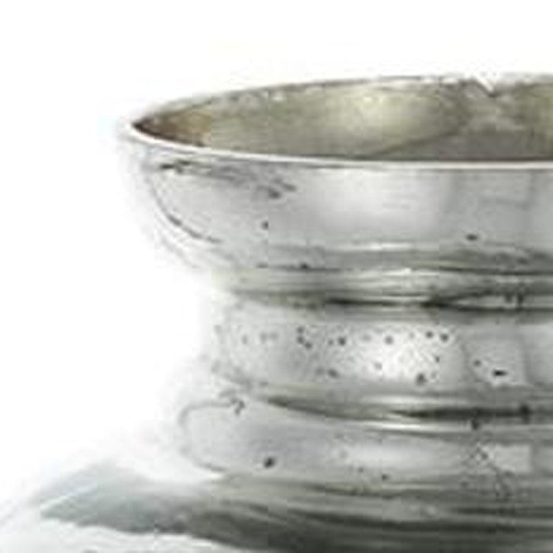 20" Antiqued Silver Etched Floral Glass Round Table Vase