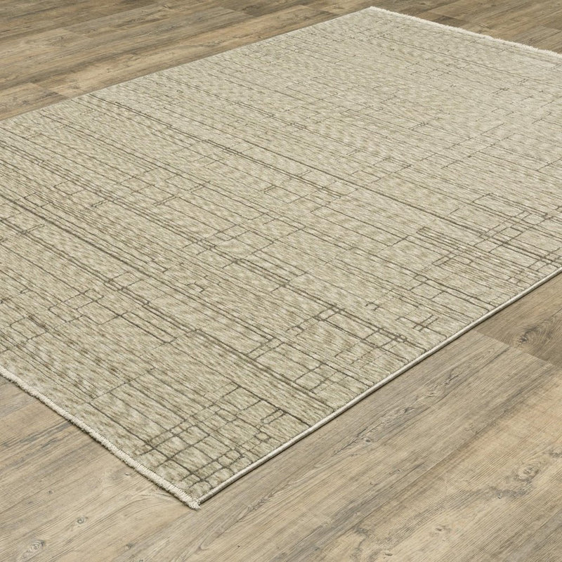 10' X 13' Beige And Brown Geometric Area Rug With Fringe