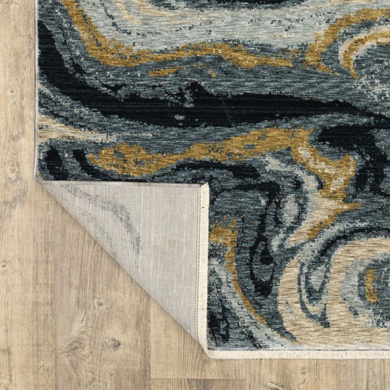 10' X 13' Navy Blue And Teal Abstract Area Rug With Fringe