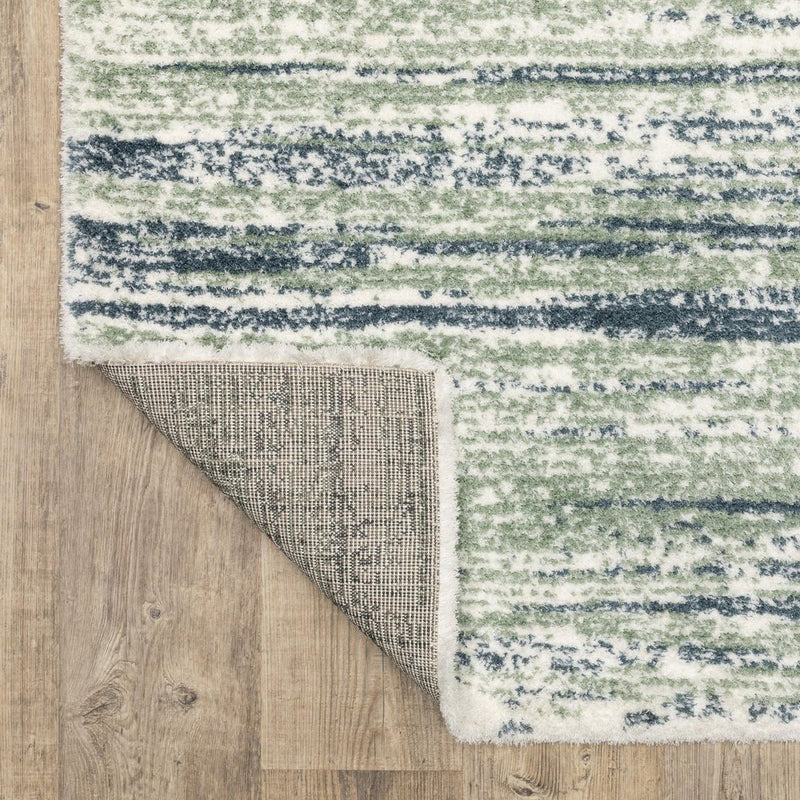 2' X 3' Blue And Green Striped Distressed Area Rug