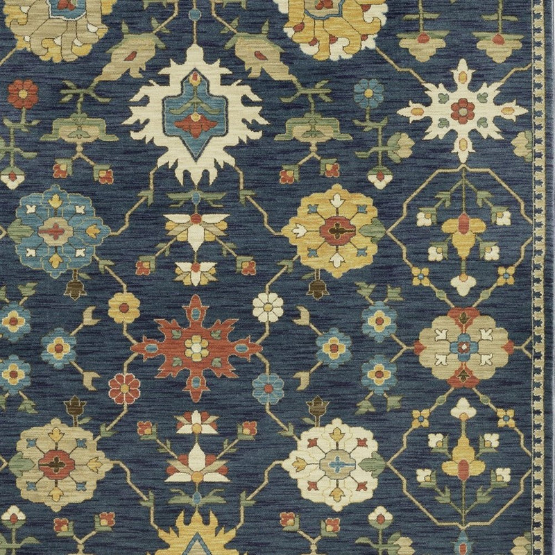 2' X 3' Blue And Gold Oriental Area Rug With Fringe