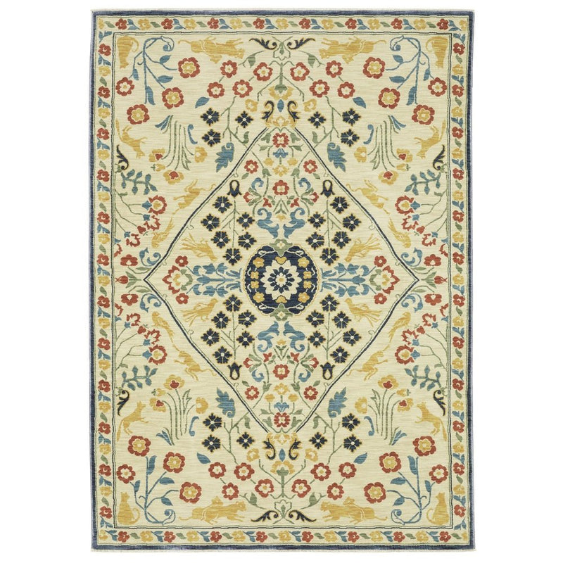 2' X 3' Ivory Orange And Yellow Oriental Area Rug With Fringe
