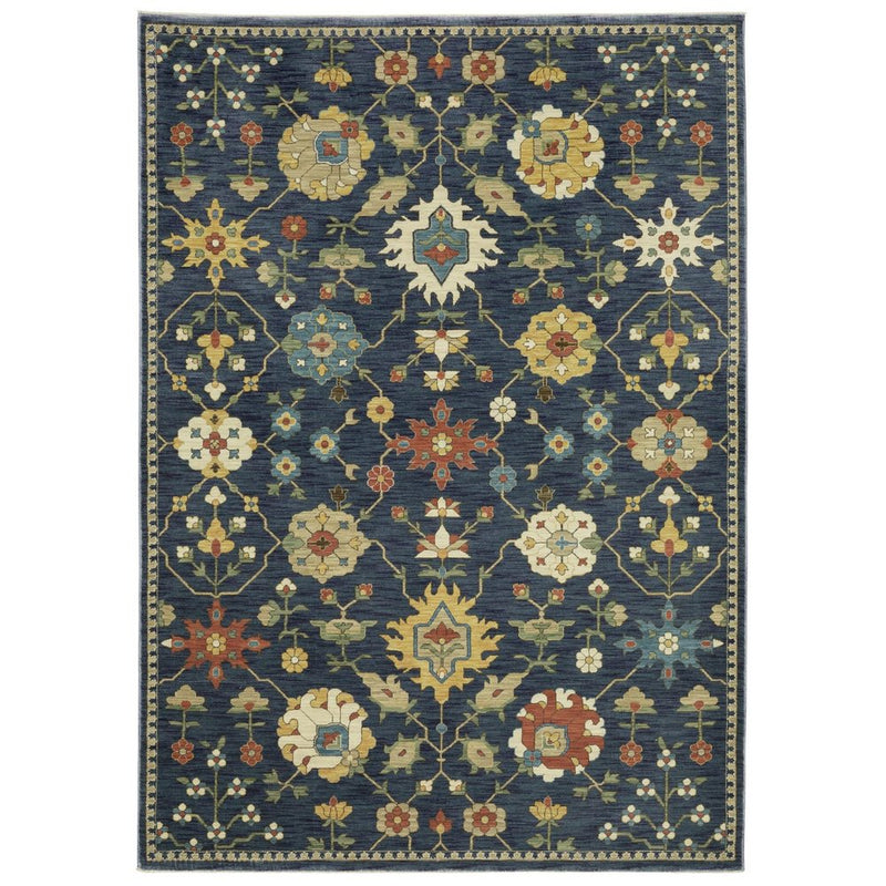 2' X 3' Blue And Gold Oriental Area Rug With Fringe