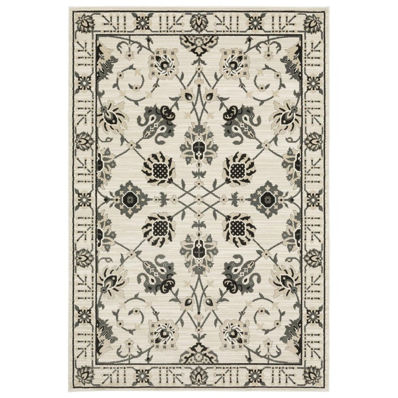 3' X 5' Ivory And Gray Oriental Area Rug