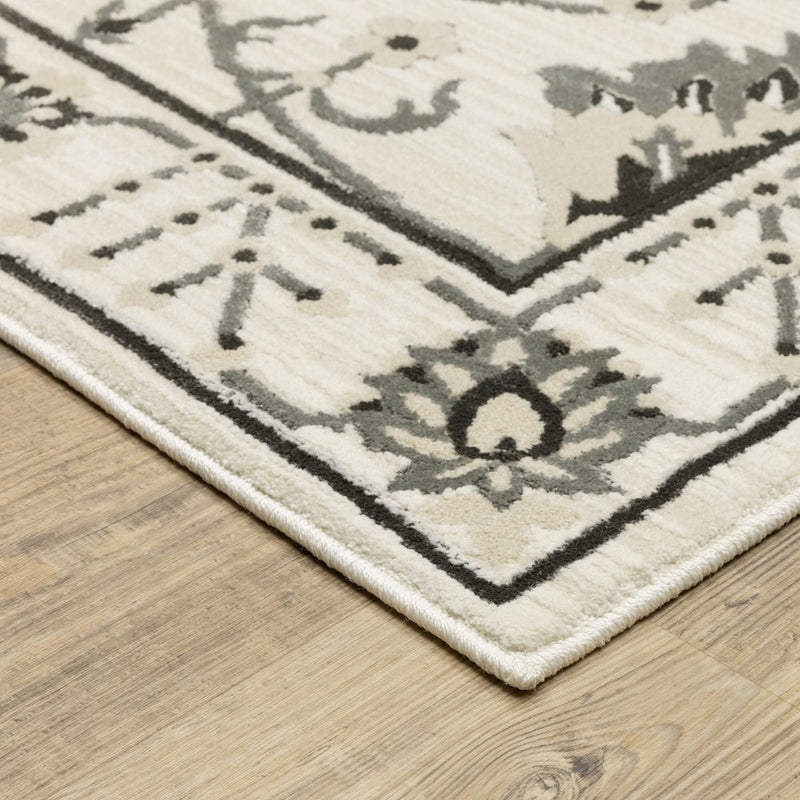 3' X 5' Ivory And Gray Oriental Area Rug