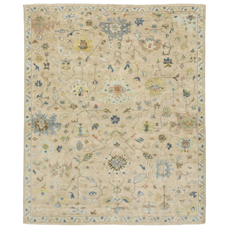 10' X 14' Gray Green And Yellow Wool Oriental Hand Knotted Area Rug With Fringe