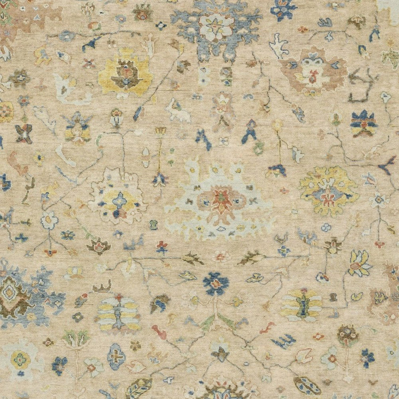 10' X 14' Gray Green And Yellow Wool Oriental Hand Knotted Area Rug With Fringe