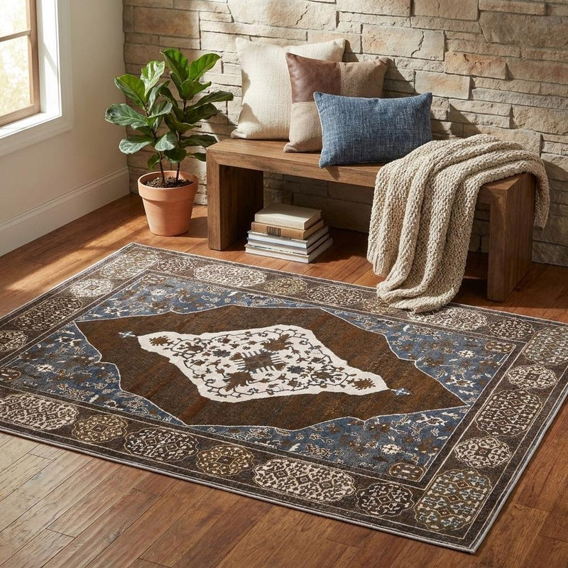 10' X 13' Gray And Blue Medallion Area Rug