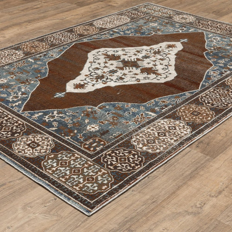 10' X 13' Gray And Blue Medallion Area Rug