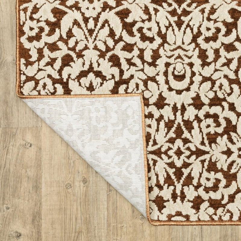 8' Rust And Beige Oriental Runner Rug
