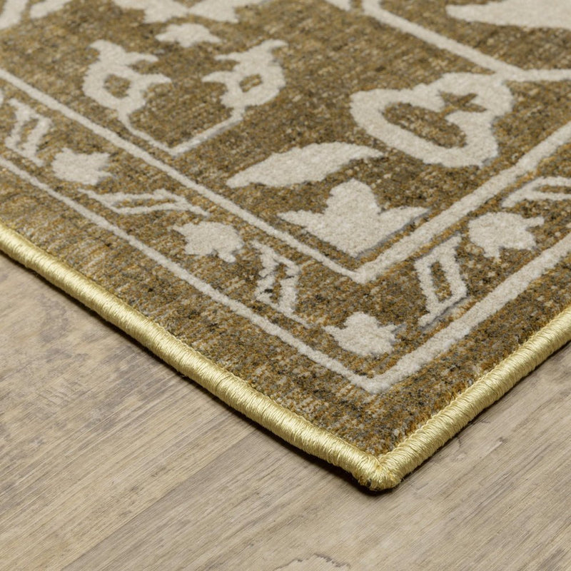 8' Gold And Beige Oriental Runner Rug