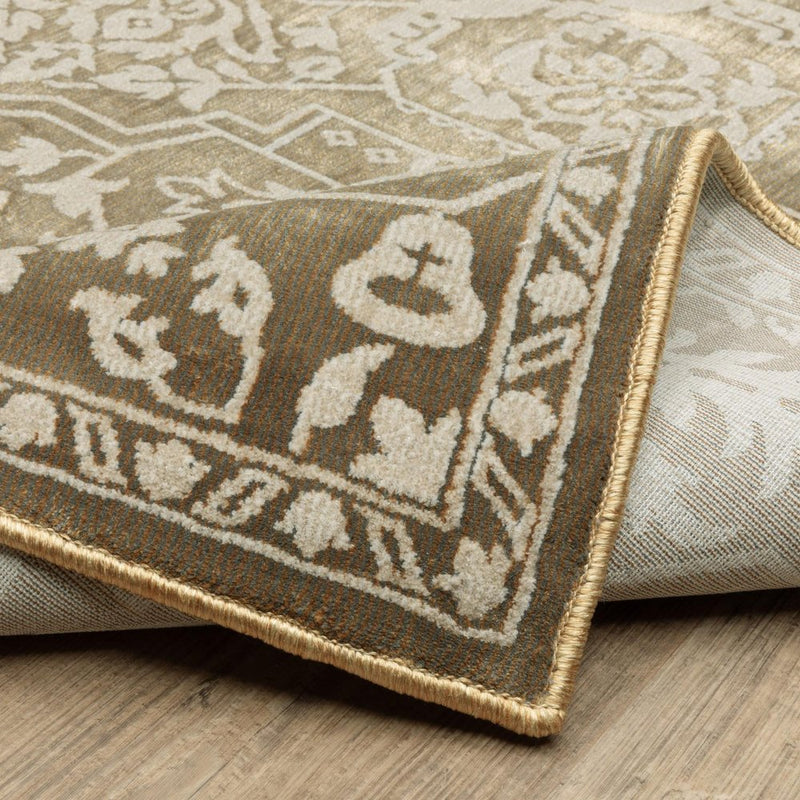 8' Gold And Beige Oriental Runner Rug