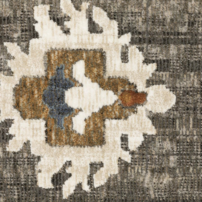 8' Blue Gray And Ivory Oriental Runner Rug