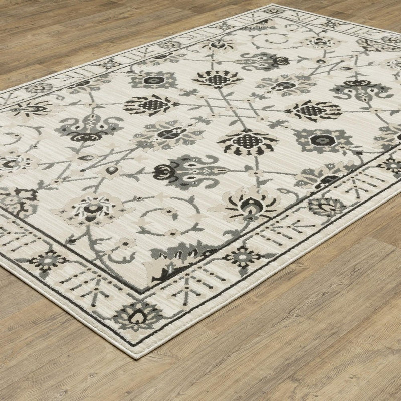 3' X 5' Ivory And Gray Oriental Area Rug