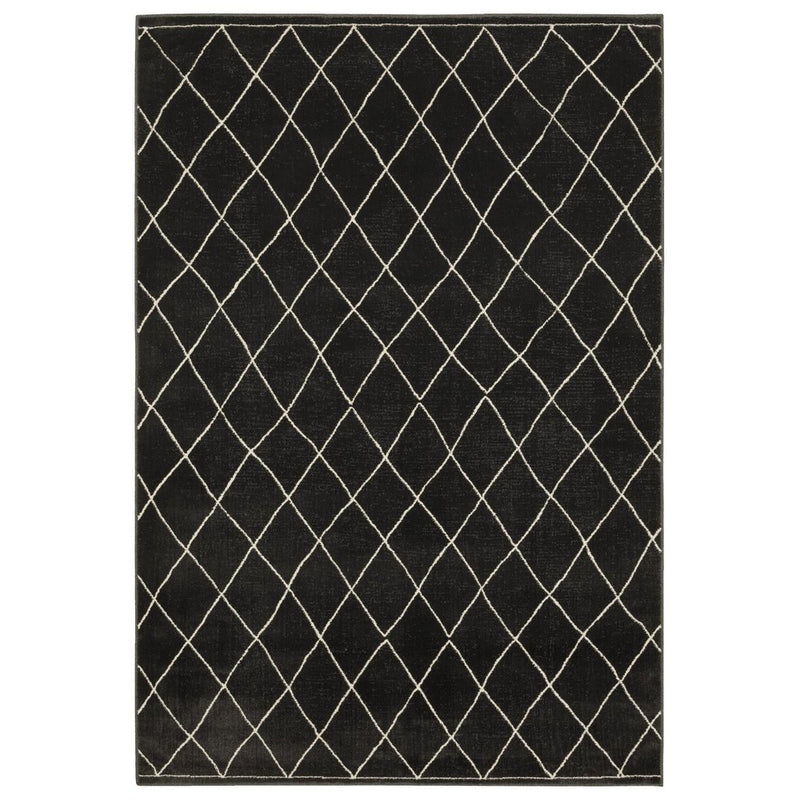 8' Charcoal And Ivory Trellis Runner Rug